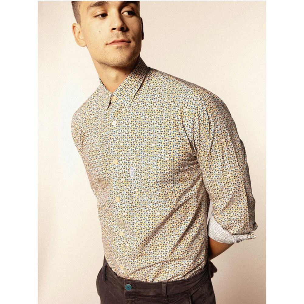 NEW SERGE BLANCO blue Chemise Machnes Ochre Button Down 2XL